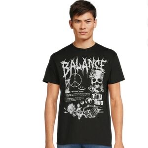Men's ODM Balance Skull Gothic Black T- Shirt 100% Cotton Size Large